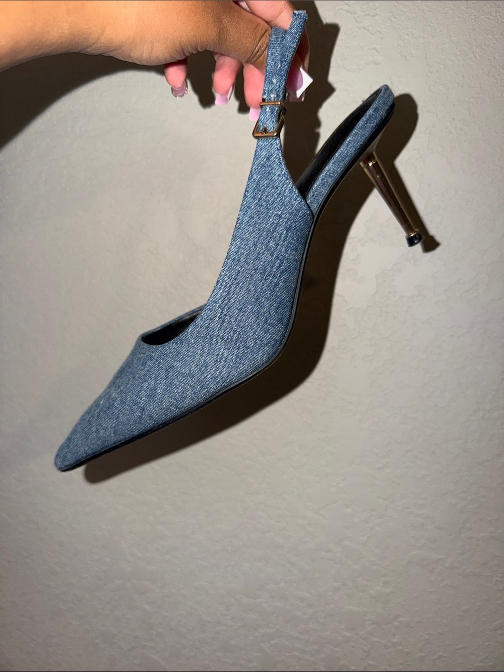 Express Denim Blue Slingback Pointed Toe Heels
